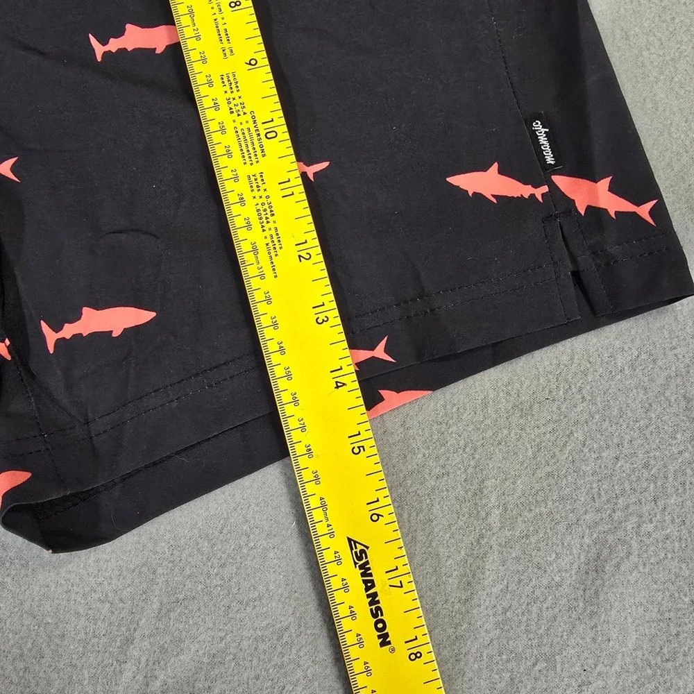 Maamgic Mens Shark Print Swim Trunks Black Pink Quick Dry Board Shorts Small NWT